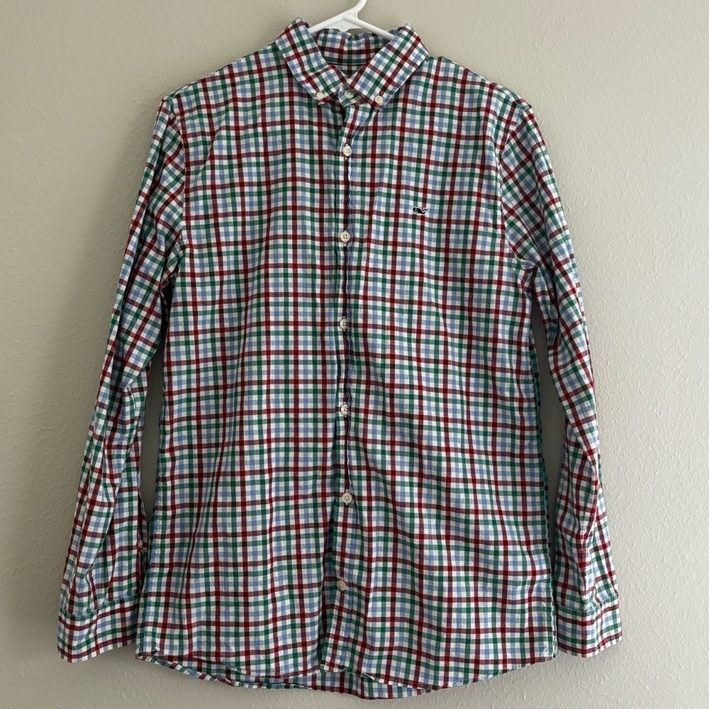 Vineyard Vines Red and Green Plaid Youth Shirt